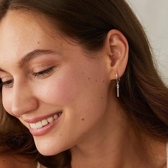 Dainty Silver- Bar Leverback Dangle Drop Hypoallergenic Earring for Women - Picture 4 of 7